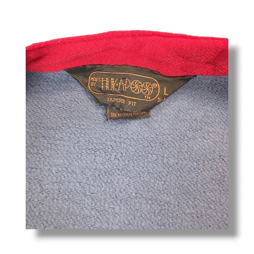 Vintage HUK-A-POO 1/4 Zip Mesh Red & Gray Short Sleeve Sweater Size L